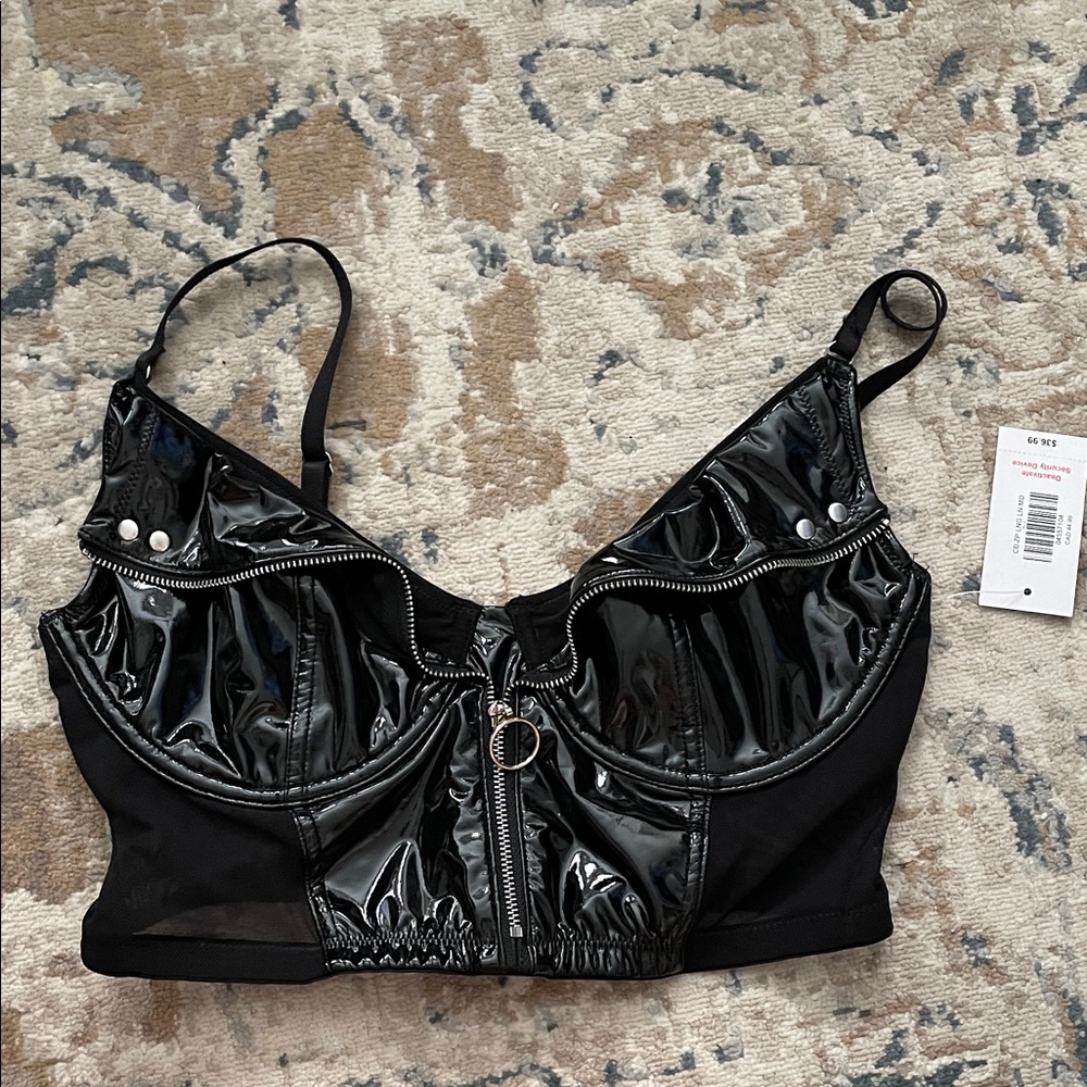 Spencer's Black Shiny Crop Top